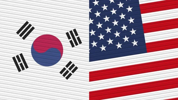 美利坚合众国和韩国两个半旗一起织造纹理图解 — 图库照片