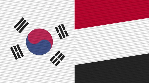 Jemen Jižní Korea Dvě Poloviční Vlajky Dohromady Textilní Textury Ilustrace — Stock fotografie