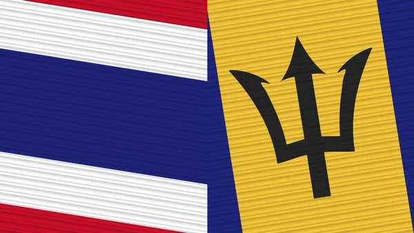 Barbados Thaiföld Két Fél Zászlók Együtt Szövet Textúra Illusztráció — Stock Fotó