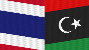Libya ve Tayland Birlikte İki Yarım Bayrak Kumaş Çizimi