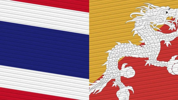 Bután Tailandia Dos Medias Banderas Juntas Textura Tela Ilustración —  Fotos de Stock