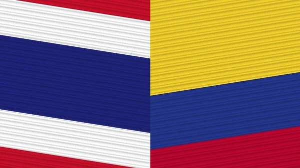 Kolumbia Thaiföld Két Fél Zászlók Együtt Szövet Textúra Illusztráció — Stock Fotó