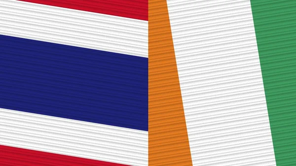 Côte Lvoire Thaïlande Deux Demi Drapeaux Ensemble Tissu Texture Illustration — Photo