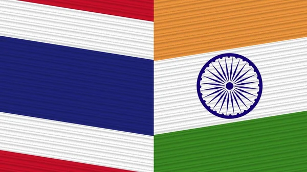 India Thailand Twee Halve Vlaggen Samen Stof Textuur Illustratie — Stockfoto