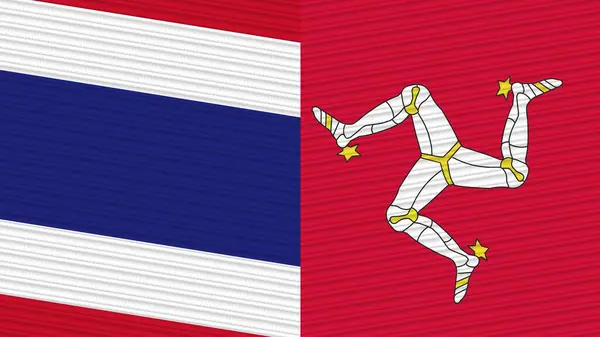 Ostrov Člověka Thajsko Dvě Poloviční Vlajky Dohromady Textilní Textury Ilustrace — Stock fotografie