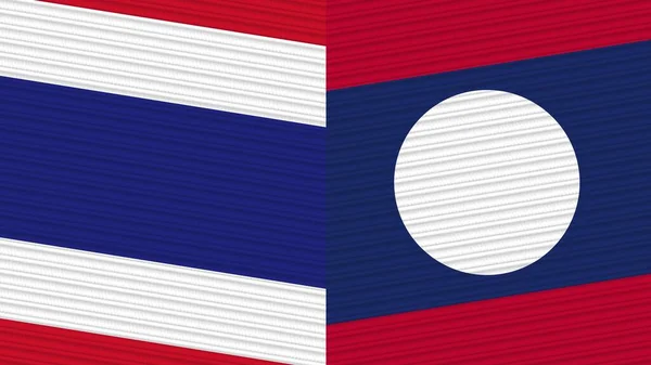 Laos Thailand Two Half Flags Together Fabric Texture Illustration — Stock Photo, Image