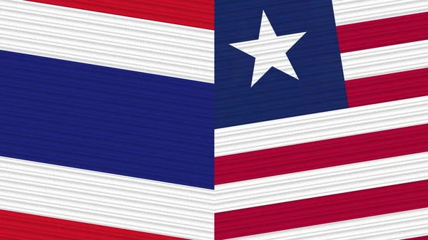 Liberia Thailand Two Half Flags Together Fabric Texture Illustration — Stock Photo, Image