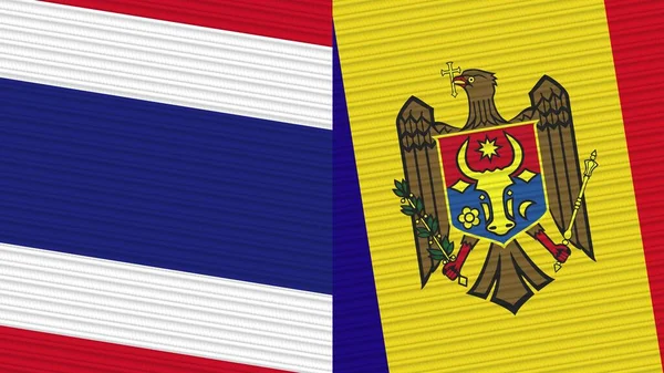 Moldavië Thailand Twee Halve Vlaggen Samen Stof Textuur Illustratie — Stockfoto