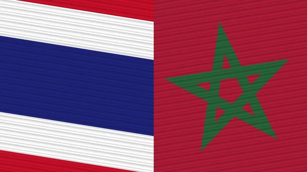 Marruecos Tailandia Dos Medias Banderas Juntas Textura Tela Ilustración —  Fotos de Stock