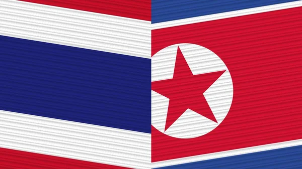 Corea Del Norte Tailandia Dos Medias Banderas Juntas Textura Tela —  Fotos de Stock