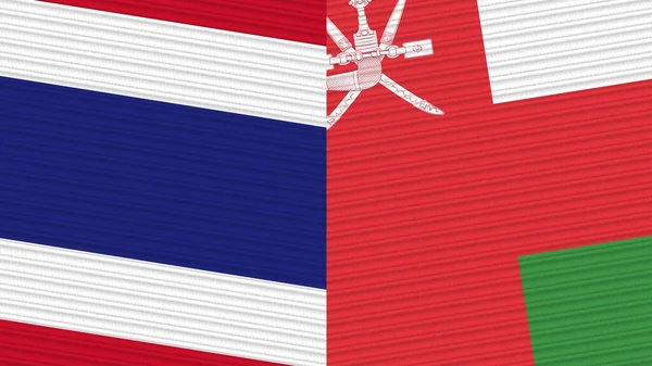 Omán Thajsko Dvě Poloviční Vlajky Dohromady Textilní Textury Ilustrace — Stock fotografie