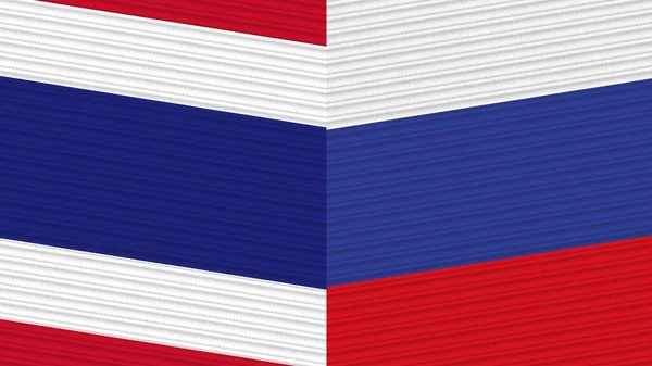 Russia Thailand Two Half Flags Together Fabric Texture Illustration — Stock Photo, Image