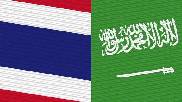 Arabia Saudita Thailandia Due Mezze Bandiere Insieme Tessuto Texture Illustrazione — Foto Stock