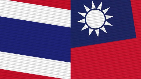 Taiwan Thailand Two Half Flags Together Fabric Texture Illustration — Stock Photo, Image