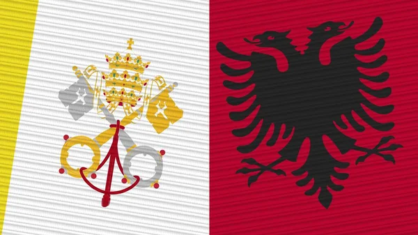 Albania Vaticano Dos Medias Banderas Juntas Textura Tela Ilustración — Foto de Stock