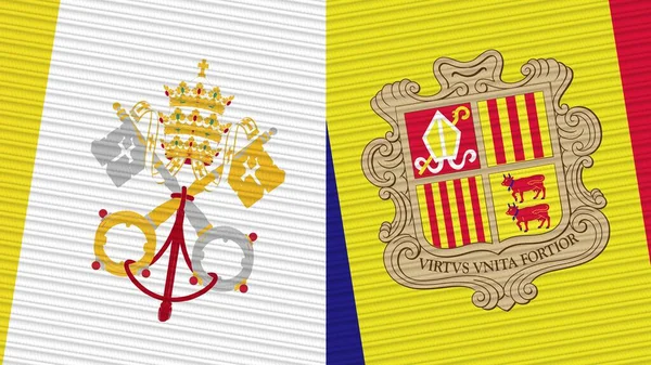 Andorra Vaticano Dos Medias Banderas Juntas Textura Tela Ilustración — Foto de Stock