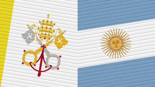 Argentína Vatikán Két Fél Zászlók Együtt Szövet Textúra Illusztráció — Stock Fotó