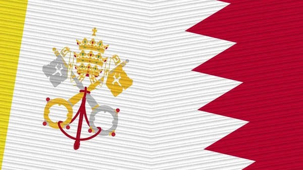 Bahrain Vatican Two Half Flags Together Fabric Texture Illustration — Stock Photo, Image