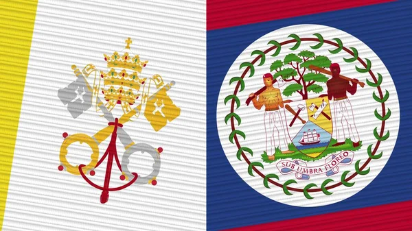 Belize Watykan Dwie Półflagi Razem Tekstura Tkaniny Ilustracja — Zdjęcie stockowe