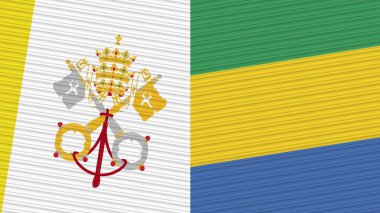 Gabon ve Vatikan 'ın İki Yarım Bayrağı Bir arada Kumaş Doku Çizimi