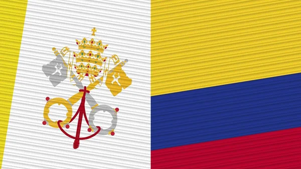 Colômbia Vaticano Duas Meias Bandeiras Juntas Ilustração Textura Tecido — Fotografia de Stock