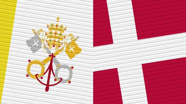 Denmark Vatican Two Half Flags Together Fabric Texture Illustration — Stock Photo, Image