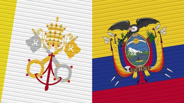 Ekwador Watykan Dwie Półflagi Razem Tekstura Tkaniny Ilustracja — Zdjęcie stockowe