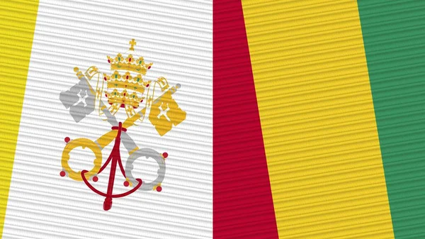 Guanea Vaticano Duas Meias Bandeiras Juntos Ilustração Textura Tecido — Fotografia de Stock
