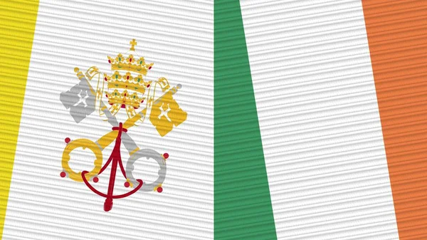 Ireland Vatican Two Half Flags Together Fabric Texture Illustration — Stock Photo, Image