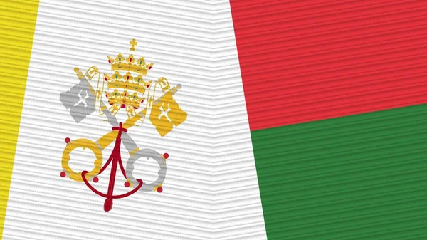 Madagascar Vaticano Dos Medias Banderas Juntas Tela Textura Ilustración — Foto de Stock