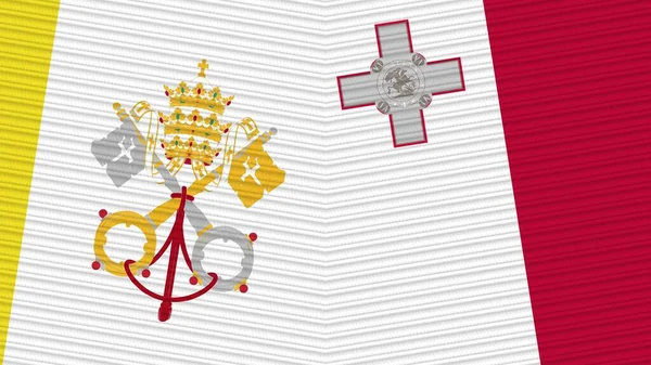 Malta Vaticano Duas Meias Bandeiras Juntas Ilustração Textura Tecido — Fotografia de Stock