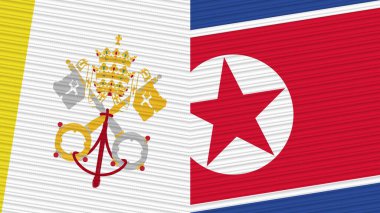 Kuzey Kore ve Vatikan İki Yarım Bayrak Birlikte Kumaş Resim