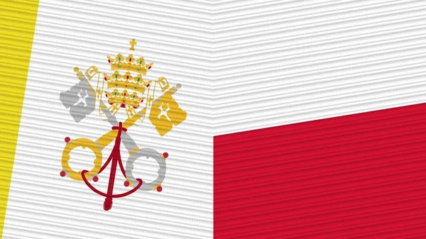 波兰和梵蒂冈两面半旗一起织造纹理图解 — 图库照片