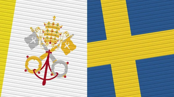 Suécia Vaticano Duas Meias Bandeiras Juntas Ilustração Textura Tecido — Fotografia de Stock