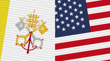 Amerika Birleşik Devletleri ve Vatikan İki Yarım Bayrak Bir arada Kumaş Doku Çizimi