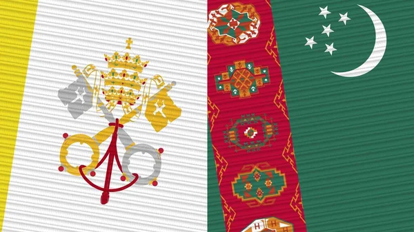 Turkmenistan Vatican Two Half Flags Together Fabric Texture Illustration — Stock Photo, Image