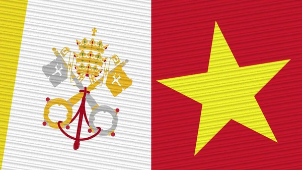 Vietnam Vaticano Dos Medias Banderas Juntas Tela Textura Ilustración — Foto de Stock