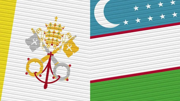 Uzbekistan Vatican Two Half Flags Together Fabric Texture Illustration — Stock Photo, Image