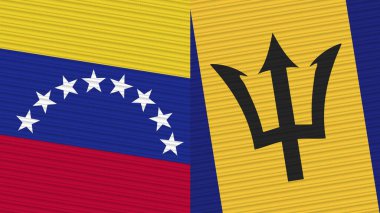 Barbados ve Venezuela İki Yarım Bayrak Birlikte Kumaş Doku Çizimi