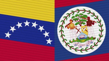 Belize ve Venezuela İki Yarım Bayrak Birlikte Kumaş Doku Çizimi