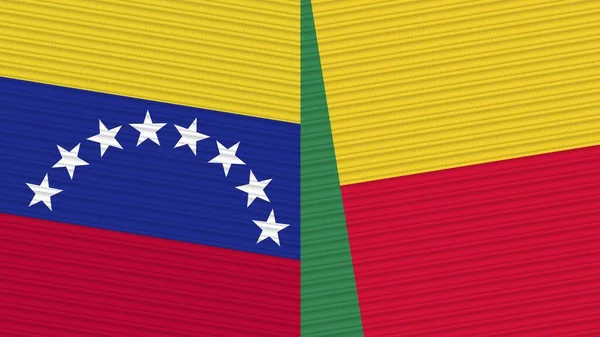 Benin Venezuela Dos Banderas Medias Juntos Textura Tela Ilustración — Foto de Stock