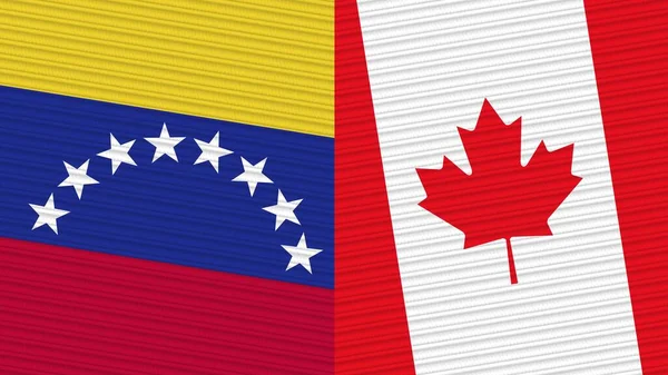 加拿大和委内瑞拉两个半旗一起编织面料图解 — 图库照片