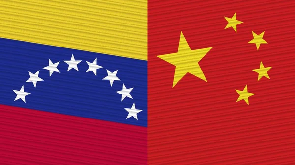 Kína Venezuela Két Fél Zászlók Együtt Szövet Textúra Illusztráció — Stock Fotó