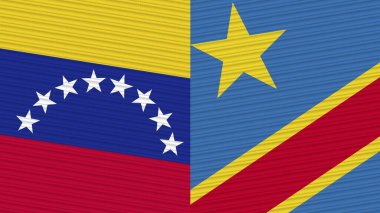 Demokratik Kongo Cumhuriyeti ve Venezuela İki Yarım Bayrak Bir arada Kumaş Doku İllüstrasyonu
