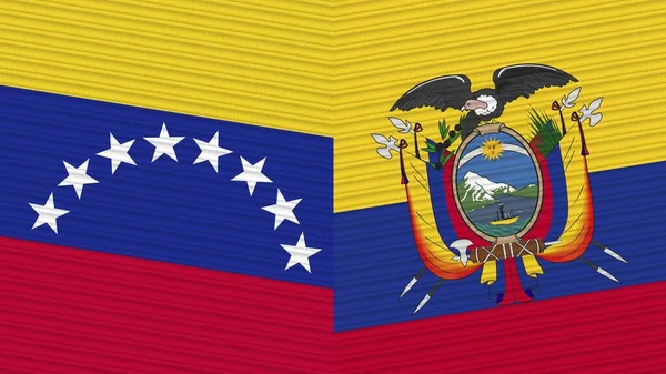 Ecuador Venezuela Twee Halve Vlaggen Samen Textuur Illustratie — Stockfoto