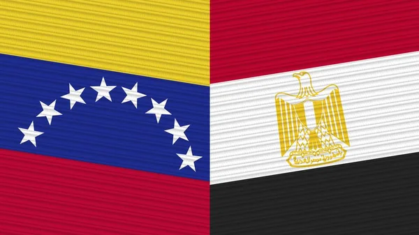 Egipto Venezuela Dos Medias Banderas Juntas Textura Tela Ilustración — Foto de Stock