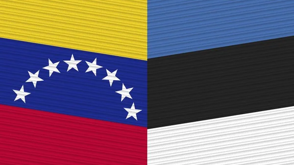 Estland Och Venezuela Två Halva Flaggor Tillsammans Tyg Textur Illustration — Stockfoto