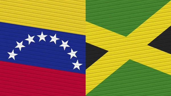 Jamaica Venezuela Duas Meias Bandeiras Juntas Ilustração Textura Tecido — Fotografia de Stock