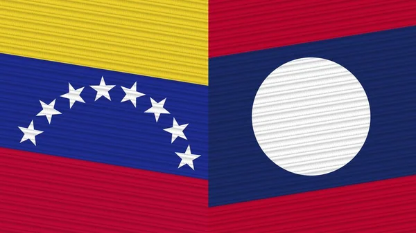 Laos Och Venezuela Två Halva Flaggor Tillsammans Tyg Textur Illustration — Stockfoto