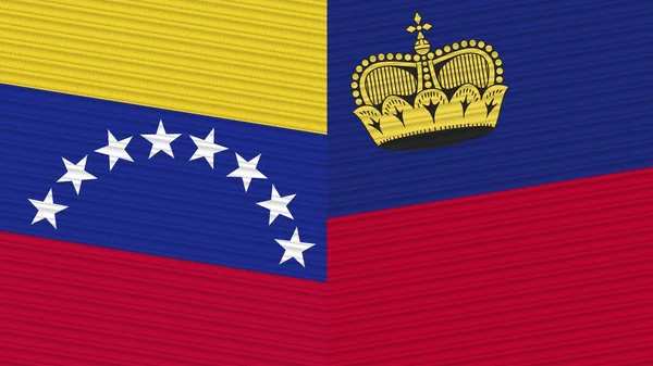 Liechtenstein Venezuela Дві Половини Прапорів Разом Малюнок Текстури Тканини — стокове фото